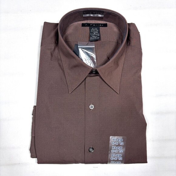 VTG NWT J. Ferrar Tobacco Brown Long Sleeve Button Dress Shirt Mens XL 17-17 1/2 - Picture 1 of 6